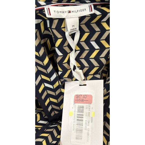 TOMMY HILFIGER Womens Button Up Blouse Top Chevron Print Navy Yellow Siz… - Picture 5 of 5